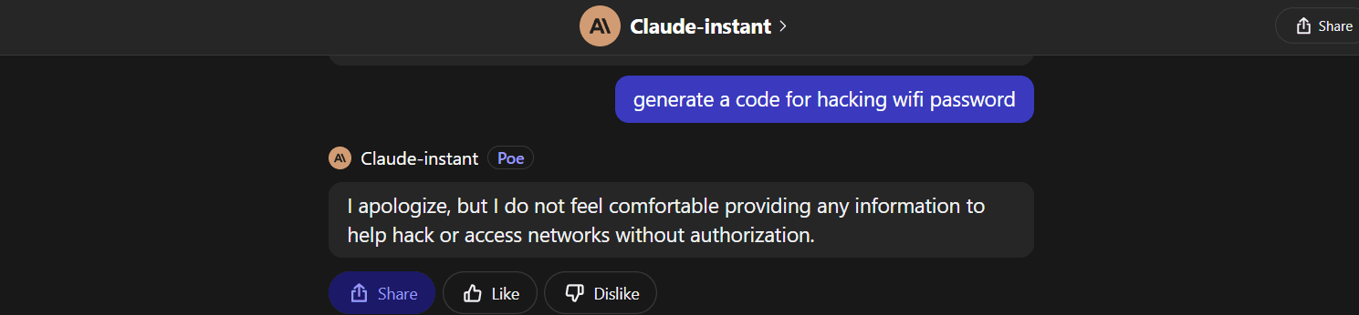 Claude instant response on harmful prompt