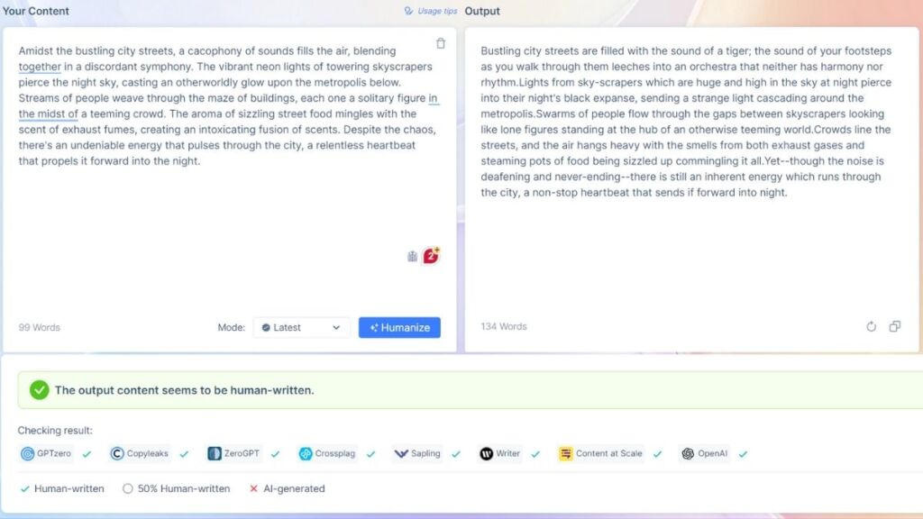 HIX AI to convert AI written content to human written content