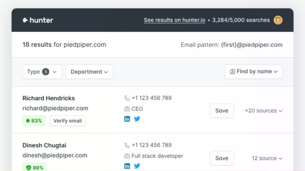 Image of Hunter.io website
