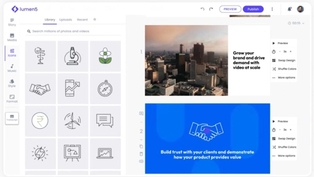 Dashboard Image of Lumen5 AI