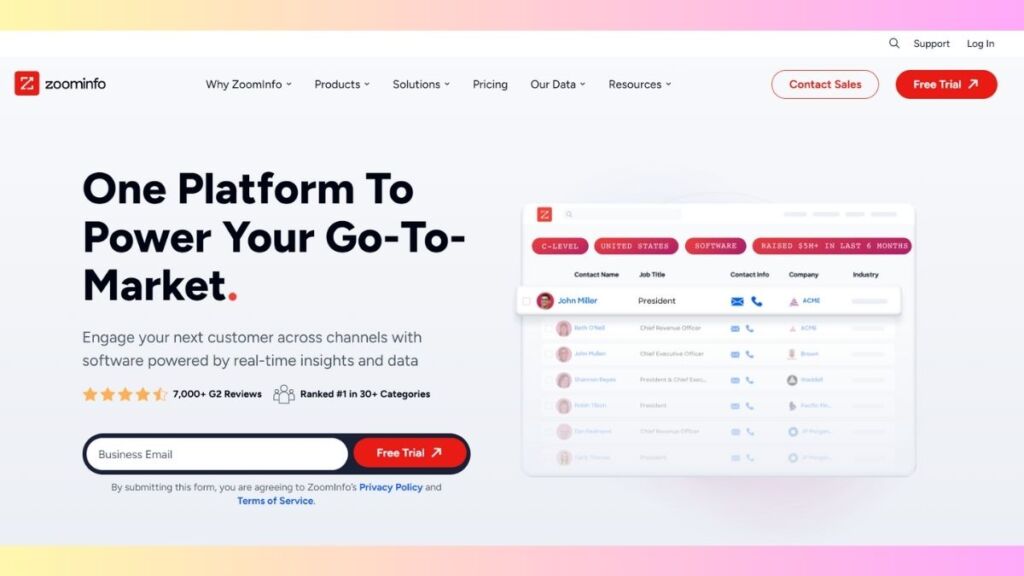 Image of ZoomInfo Website